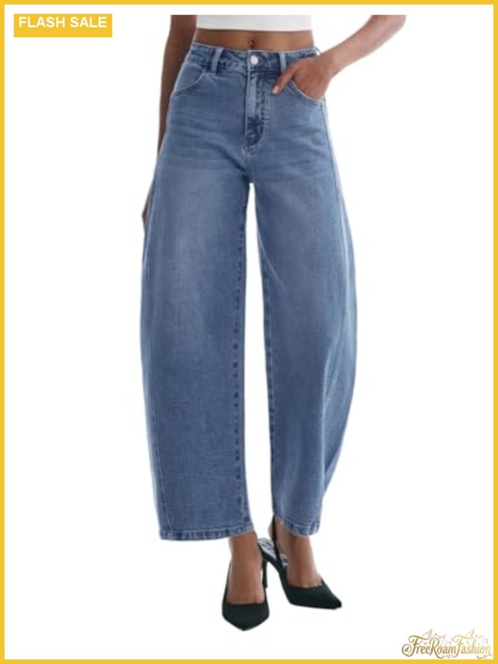High Waisted Wide Leg Barrel Jeans for Women Y2K Stretchy Baggy Ankle Denim